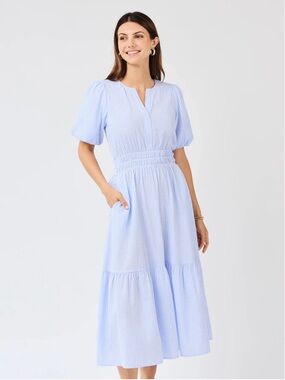 Light Blue Striped Tracey Dress 
Mary Square Seersucker